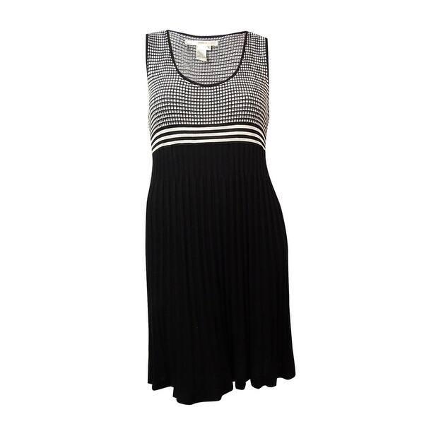 Shop Studio M Women S Windowpane Knit Pleated Skirt Dress Black