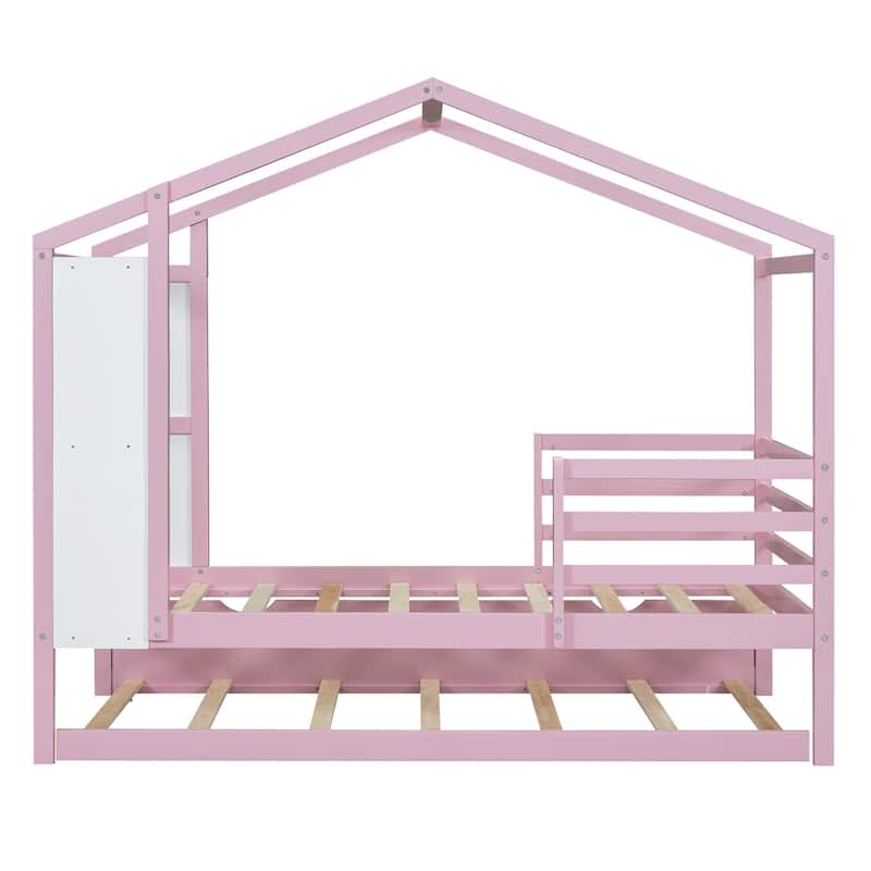 Wood House Bed with Fence and Writing Board