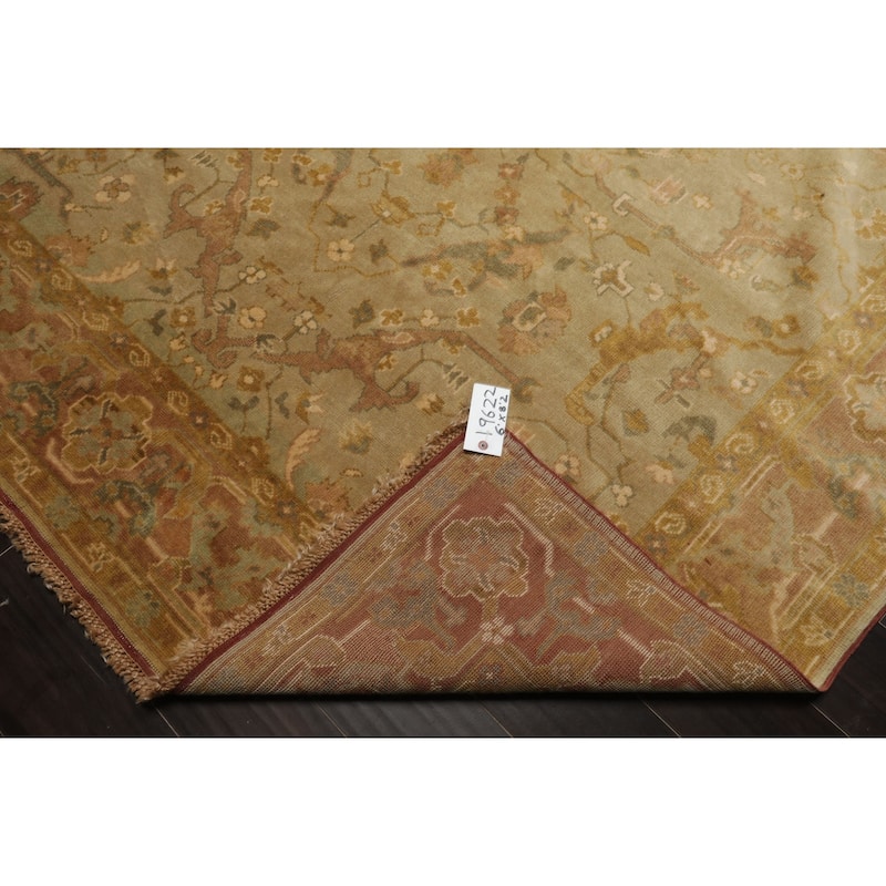 6x8'1'' Hand Knotted Mint Wool Traditional Botanical Oushak Rug - 6' x 8' 1''
