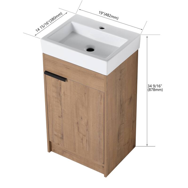 BNK 16/18 inch Freestanding Bathroom Vanity with Single Sink and Soft Close Door