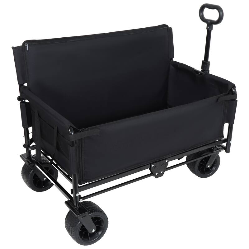 3-in-1 Convertible Folding Wagon Cart with Bench Seat & Storage-500lbs Heavy-Duty Utility Wagon,180L Capacity All-Terrain Wheels
