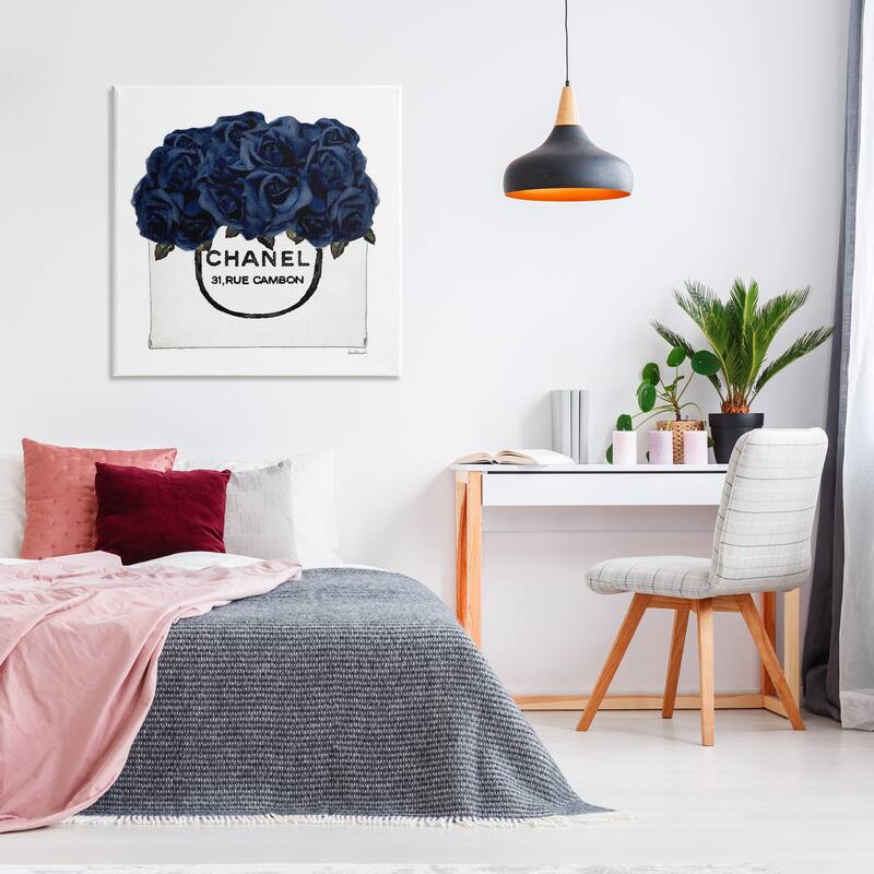 Stupell Chic Navy Blue Roses in Glam Fashion Bag Canvas Wall Art