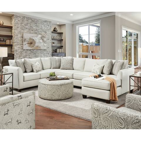 Furniture of America Restian Farmhouse Ivory Chenille Sectional