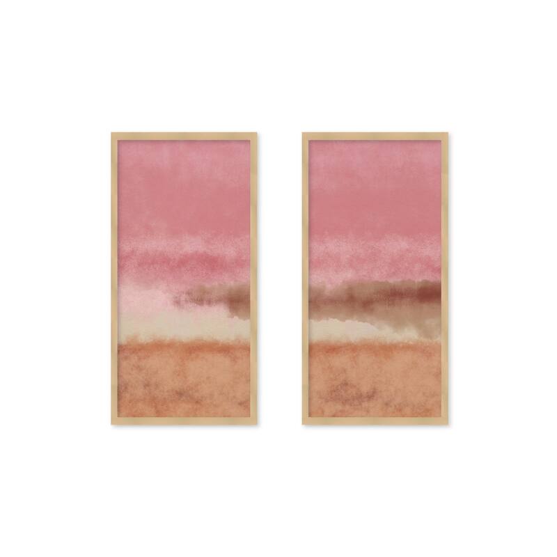 "Abstract watercolor landscape in pastel colors no. 3. Pink" Set of Two Framed Textured Wall Art