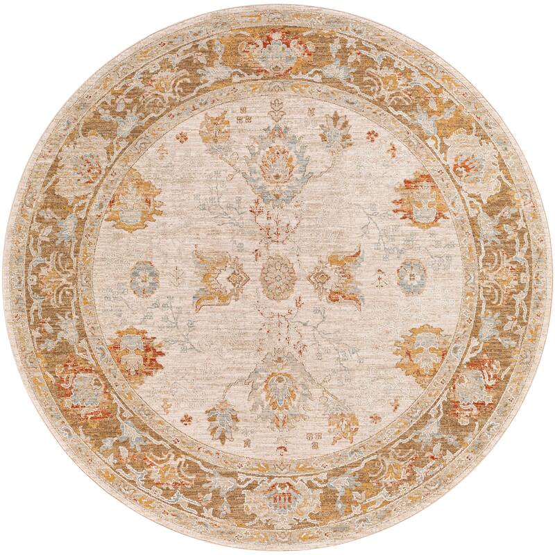 Artistic Weavers Caeso Traditional Area Rug - 5'3" Round - Olive/Cream