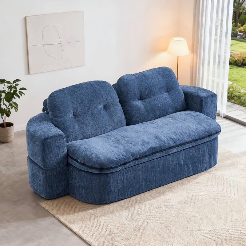 Modern Convertible Floor Sofa Bed with Corduroy Cushion, 2 Pillows & No Assembly