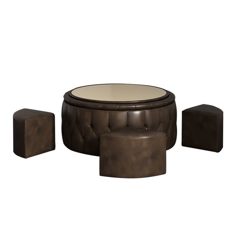 36" Wide Storage Ottoman Large with 4 Wheels,Rolling Ottoman with Removable Lid, Inside 4 Stools/Taborets