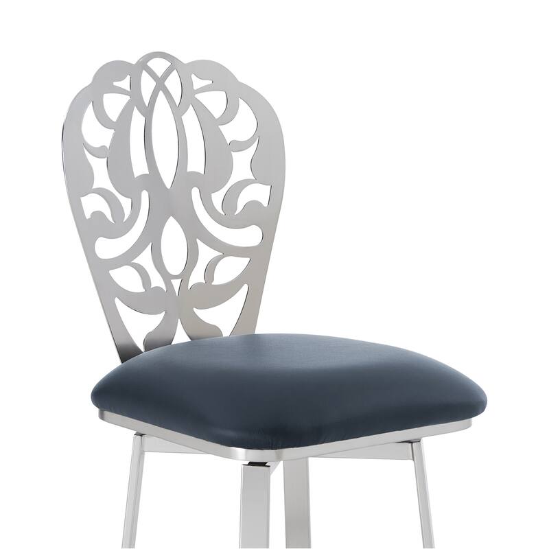 Cherie Modern Upholstered Metal Bar or Counter Height Swivel Bar Stool with Back