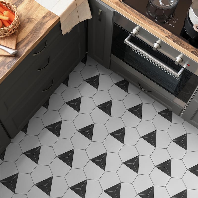 Merola Tile Peak Hex Nero 8-5/8" x 9-7/8" Porcelain Floor and Wall Tile