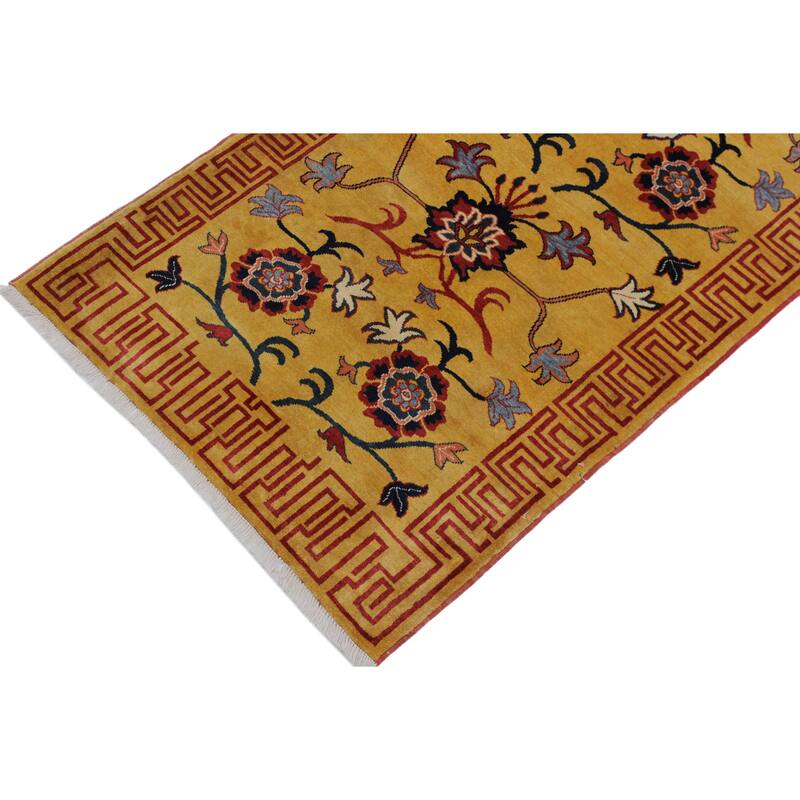 Southwestern Super Kazak Enzo Gold/Red Hand Knotted Wool Runner - 2'11'' x 10'1''