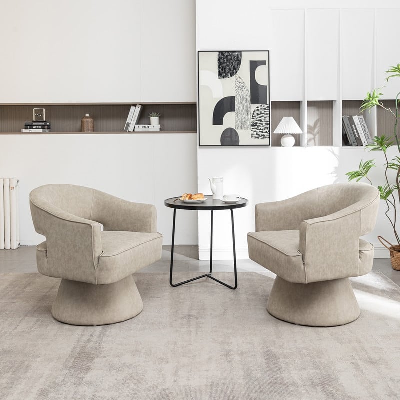SEYNAR Modern PU Leather 360 Degree Swivel Accent Barrel Chair Set of 2