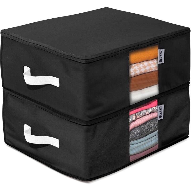 Clothes Storage Bag Organizer with Cedar Insert to Protect from Moths, Moist, Dirt, Dust etc. - Set of 2 Bags - Black