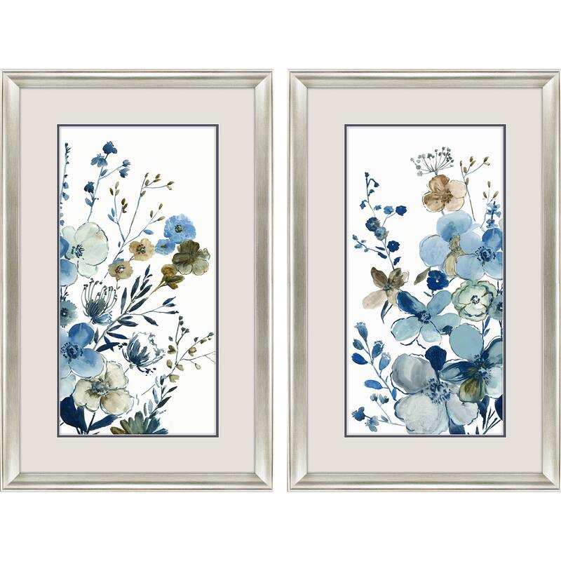 HomeRoots Set Of Two Blue Blossoming Silver Framed Wall Art