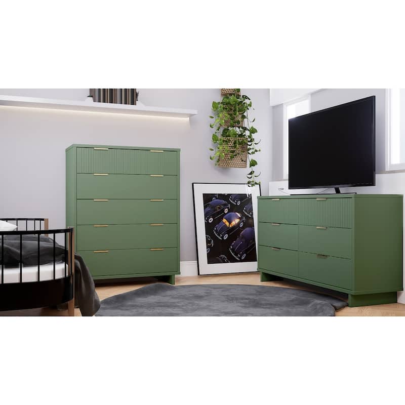 Manhattan Comfort 2-Piece Granville Modern Solid Wood Tall Chest and Double Dresser Set - Sage Green