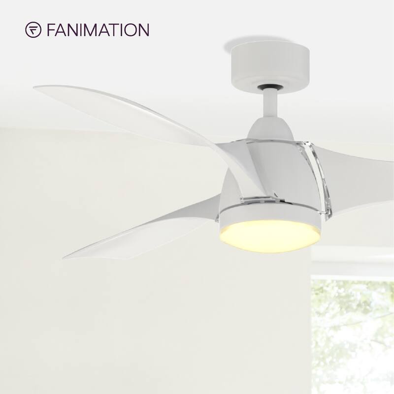 Fanimation Klear 56 inch Indoor/Outdoor Smart Ceiling Fan with LED CCT Select Light Kit and Remote - Matte White
