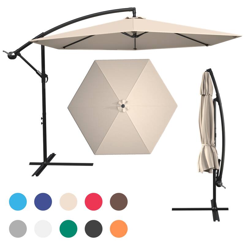 Patiowell 10ft Cantilever Patio Umbrella, Offset Hanging Outdoor Table Umbrella with Tilt Crank, 6 Sturdy Ribs and Cross Base