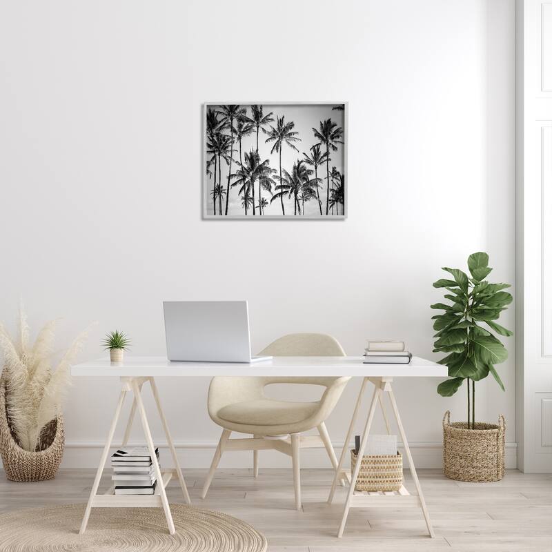 Stupell Palm Trees Skyline Black and White Photography Framed Giclee Texturized Art by Design Fabrikken
