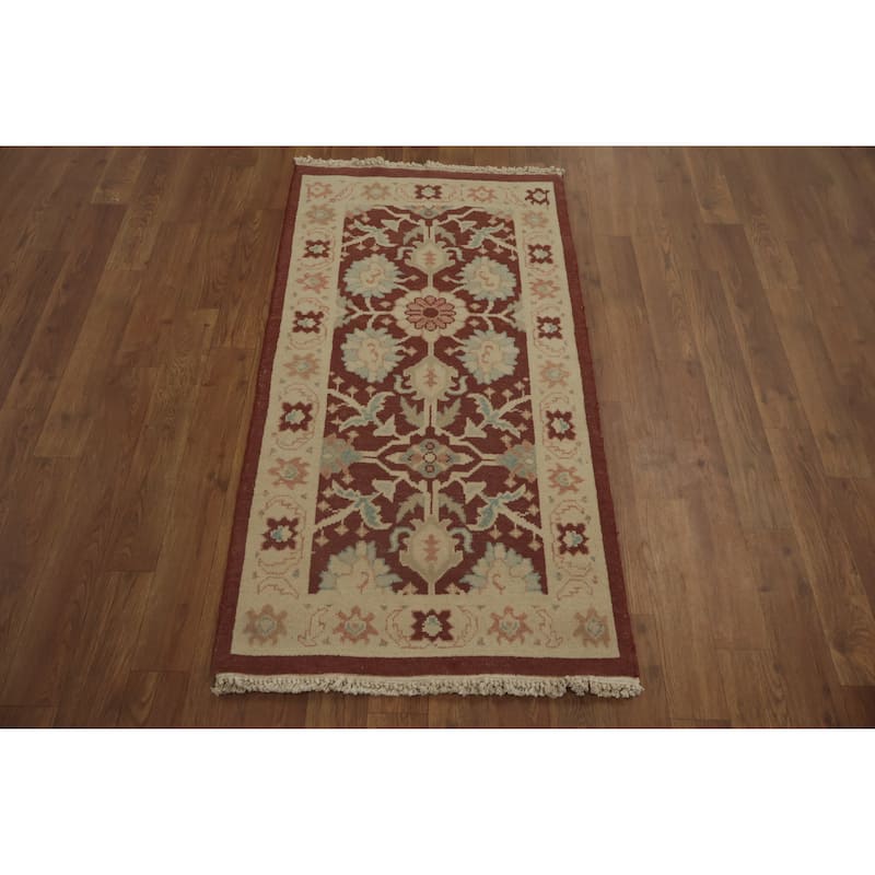 Hand Knotted Oriental 100% Wool Carpet Traditional All-Over Oranges & Rust Ziegler Area Rug - 3' 9'' X 2' 0''