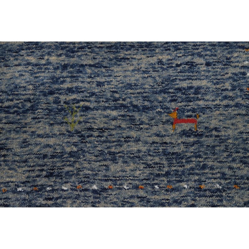 Blue Gabbeh Oriental Rug Hand-Knotted Wool Carpet - 4'0" x 5'10"
