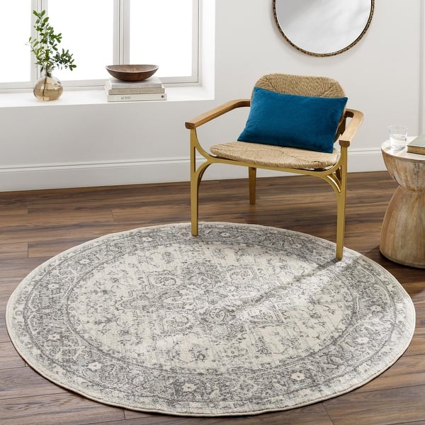 slide 2 of 11, Livabliss Chester Persian Medallion Area Rug Light Grey - 5'3" x 5'3" Round - Round