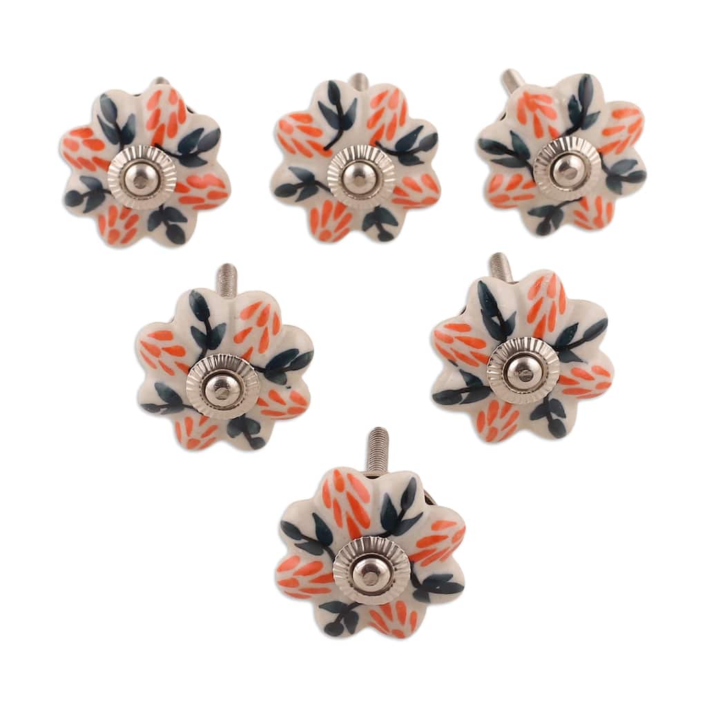 Novica Handmade Flower Sunshine Ceramic Knobs (Set Of 6)