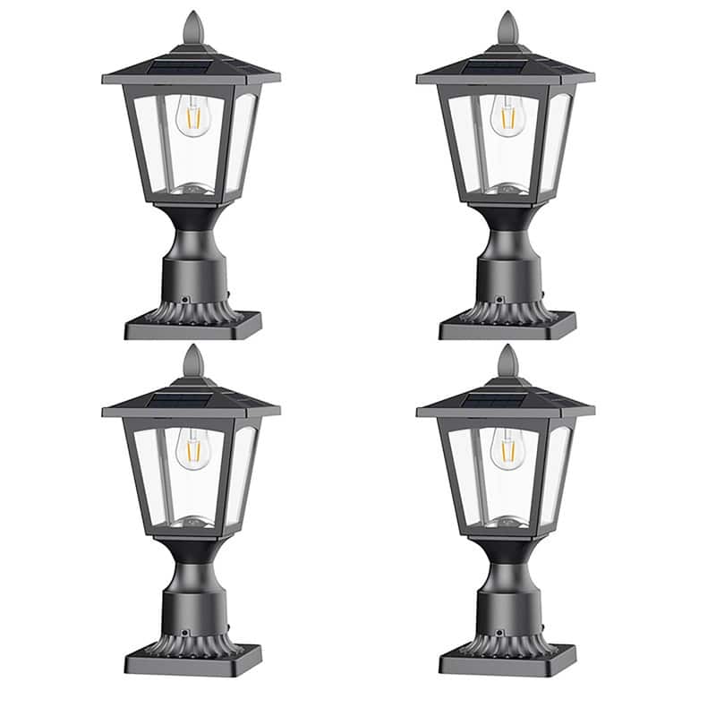 4 Pack Solar Post Lights Outdoor Waterproof IP44 Warm White LED Lamp - 15.75'' - 4 Lights