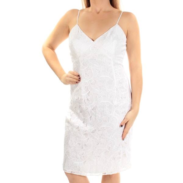 Shop Womens White Spaghetti Strap Below The Knee Shift Dress Size