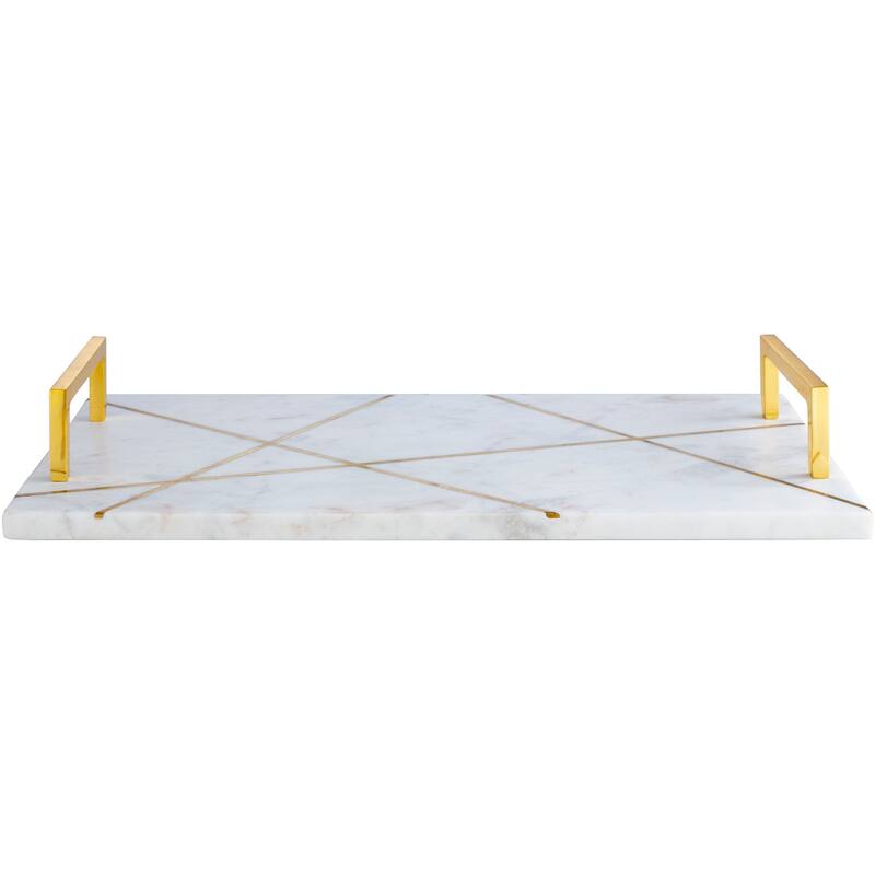 Lena Marble & Metal Inlay Rectangular Accent Tray - 18" x 9" x 2.1"