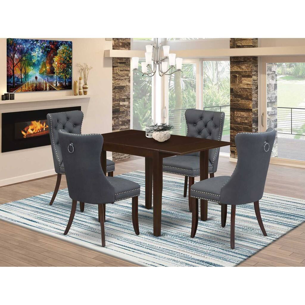 5-Piece Mahogany Finish Solid Wood Top - Rectangular Upholstered Dining Room Set - Seats 4