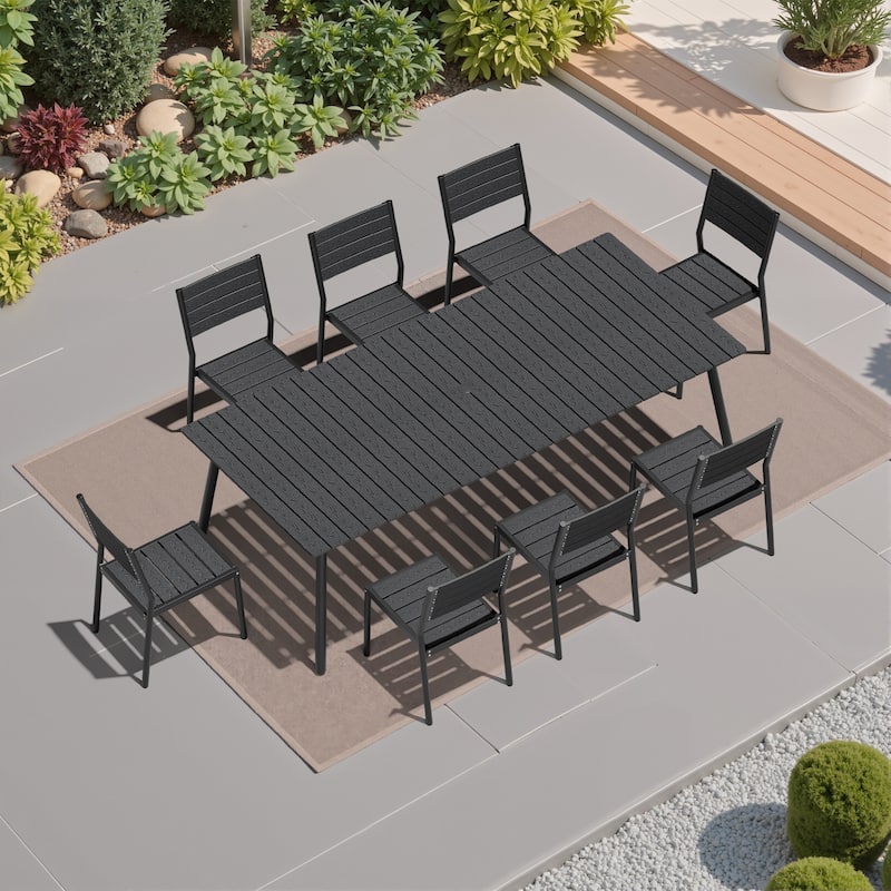 9-Piece Aluminum Outdoor Dining Set with Umbrella Hole and Stacking Armless Chairs