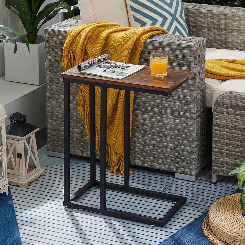 VECELO C-Shaped End Table Small Side Table Sofa Table with Metal Frame C-Shaped Couch Table Nightstand Set of 2