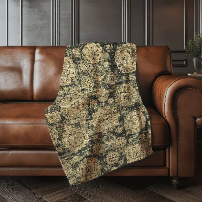 Premium Machine Washable Vintage Persian Sherpa Throw Blanket - Charcoal - 4'2" x 5'10"