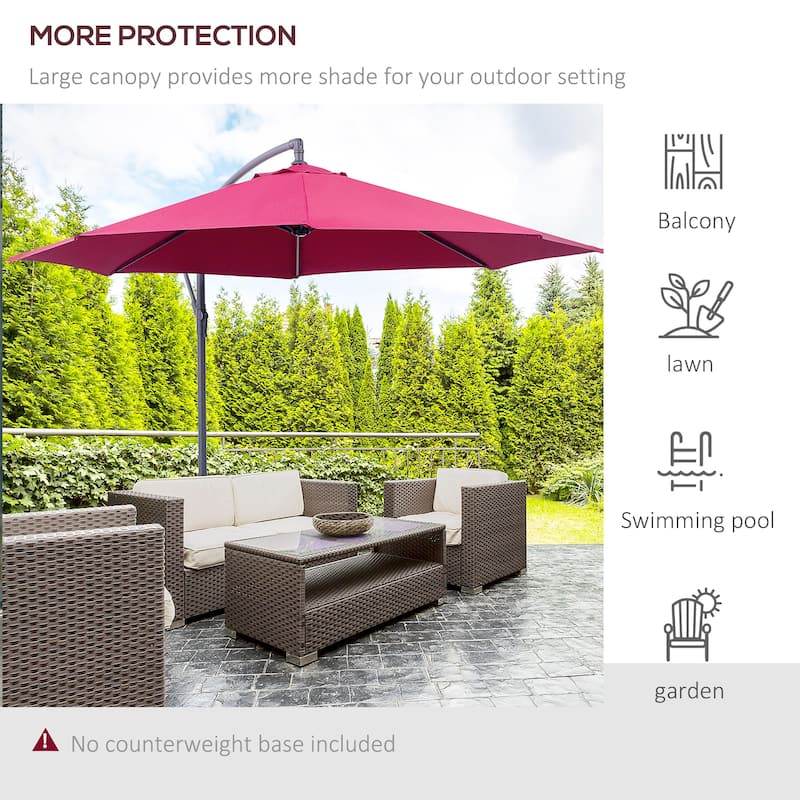 10ft Offset Cantilever Patio Umbrella with 360-Degree Adjustable Shade and UV-Resistant Canopy