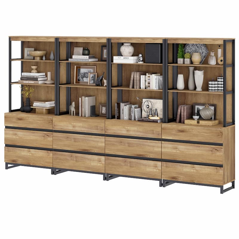 WAMPAT Modern 72" Tall Bookcase with Drawers and Open Book Shelfs, Library Book Shelf for Home Office, Living Room