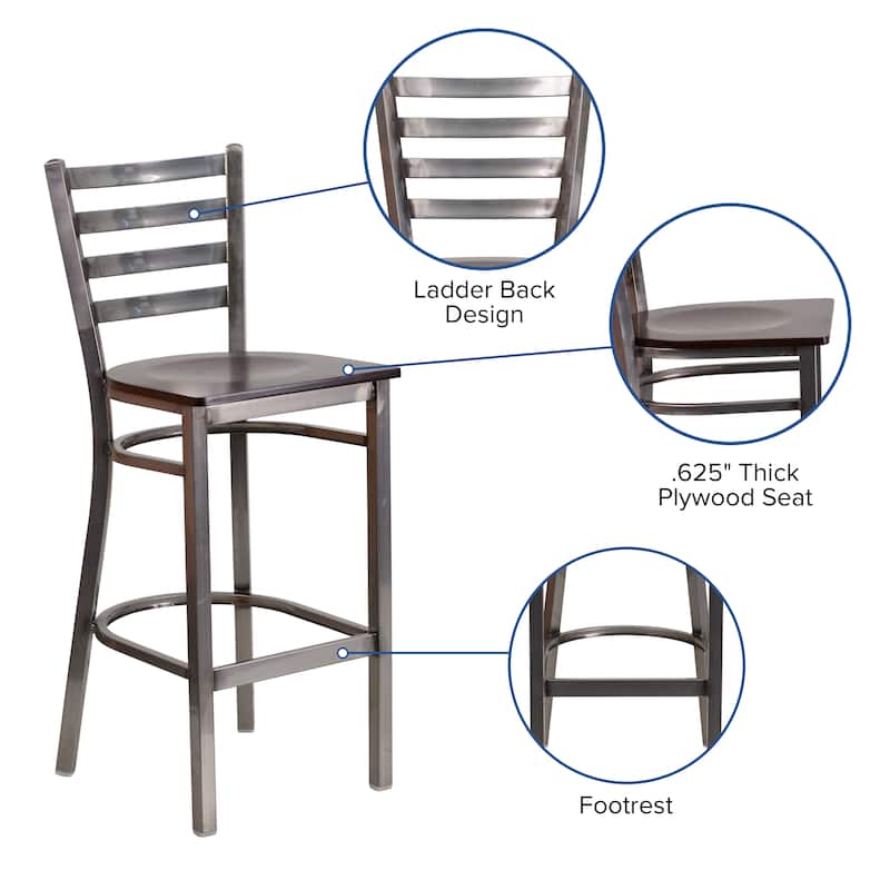Clear Coated Ladder Back Metal Restaurant Barstool - 17"W x 18"D x 42.25"H
