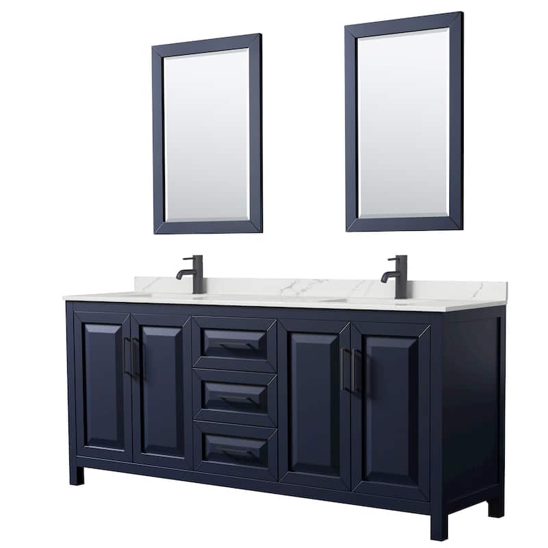 Wyndham Collection WCV252580D-QTZ-UNSM24 Daria 80" Free Standing - Dark Blue / Giotto Quartz Top / Matte Black
