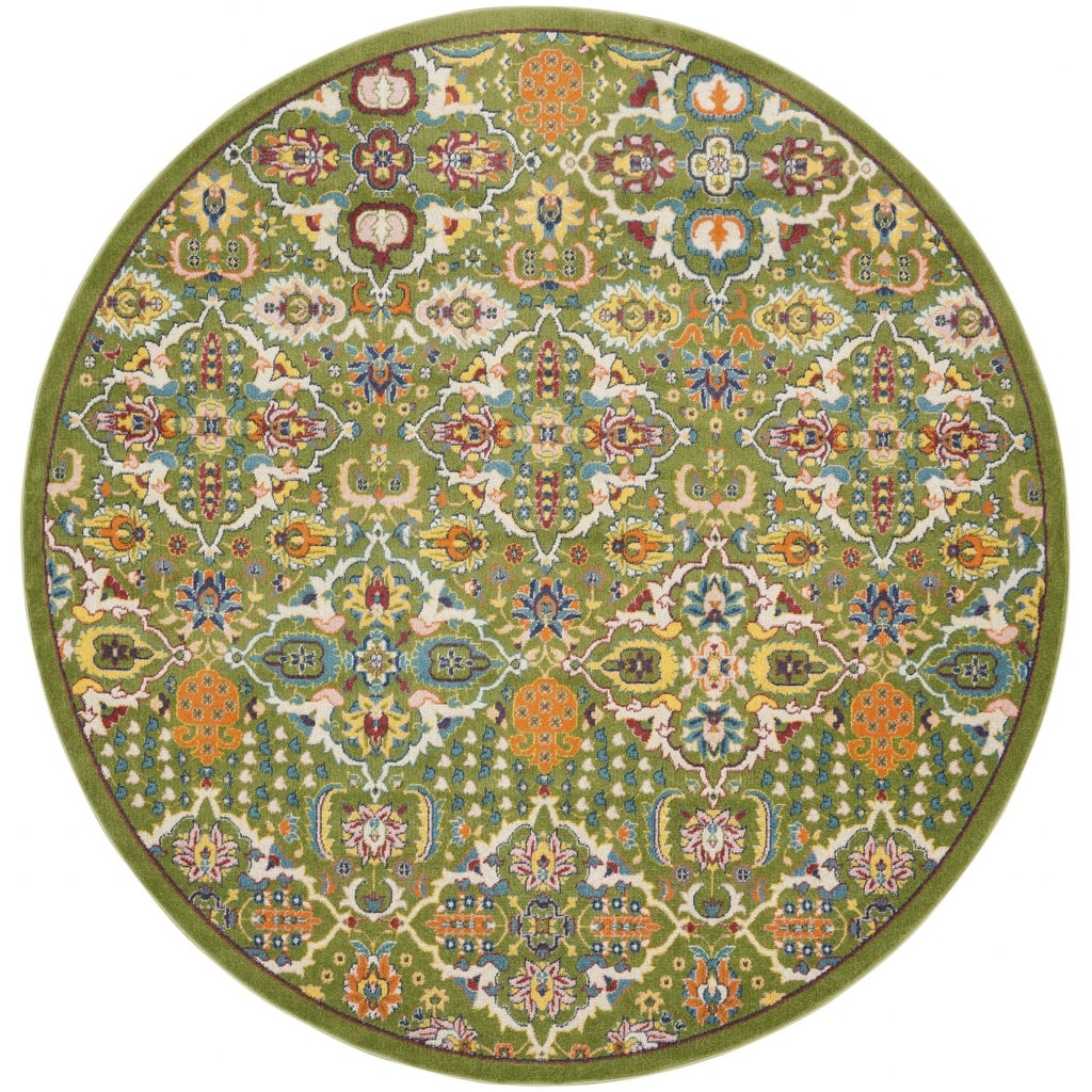 Sazi Power Loomed Geometric Floral Area Rug By HomeRoots - 8' Round