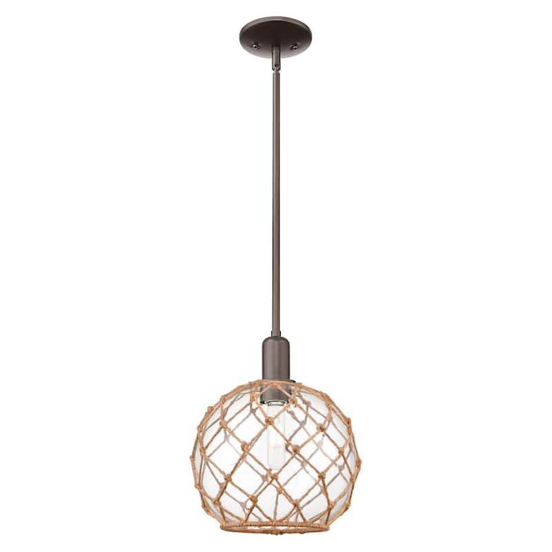 Innovations Lighting Endless Possibilities Arcadia - Farmhouse Rope - 1 Light 10" Stem Hung Mini Pendant - Clear Glass with Brown Rope/Oil Rubbed Bronze