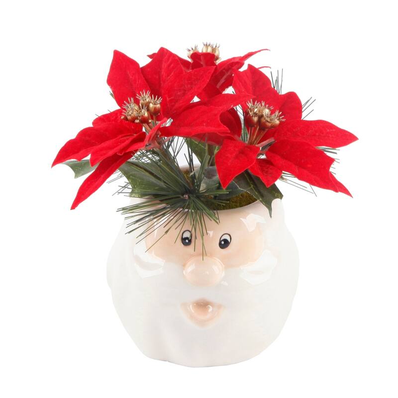 6" Poinsettias in Ceramic Santa Pot