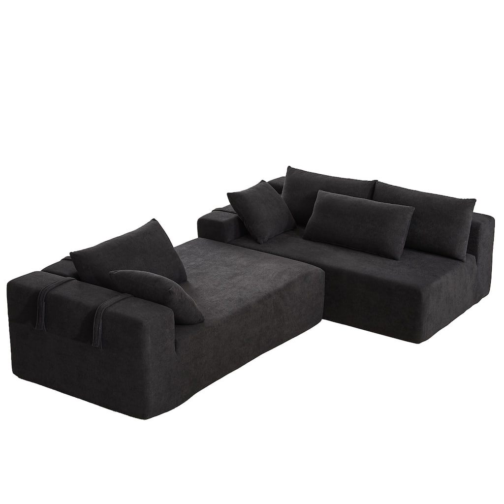 L Shaped Modular Sectional Sofa with Chaise Lounge, Oversized Chenille Upholstered Sofa, Deep Seat Sofa with 6 Pillows