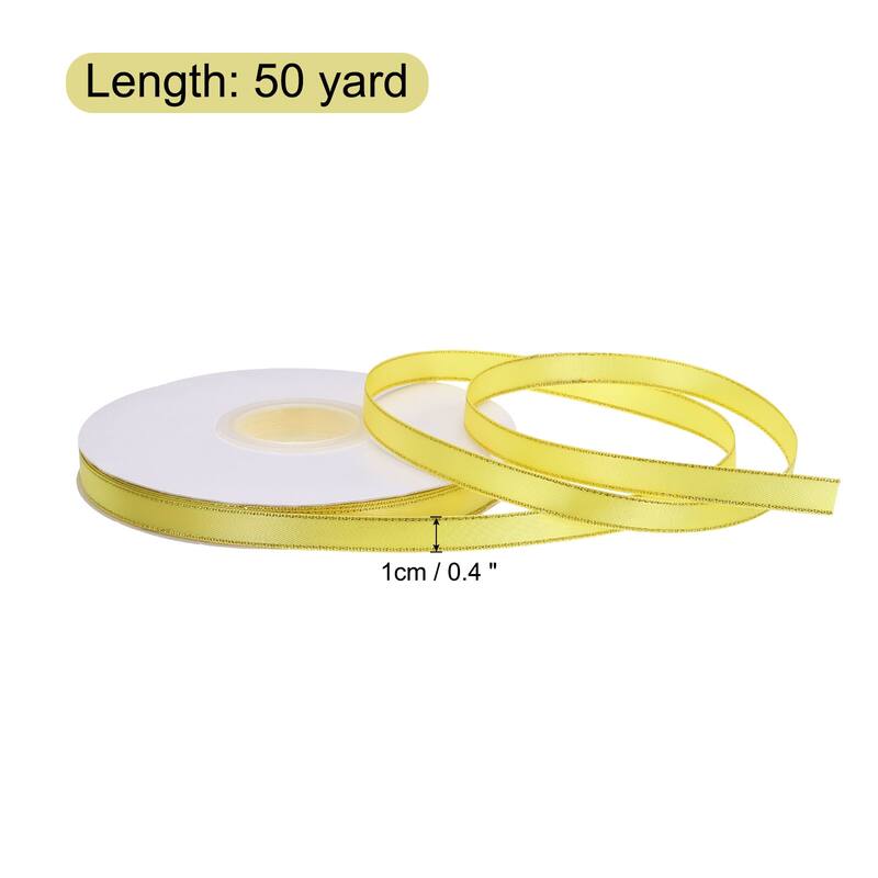 50 Yards 0.4 Inch Satin Ribbon Gold Edges Double Faced Ribbon Bow - 50 Yards