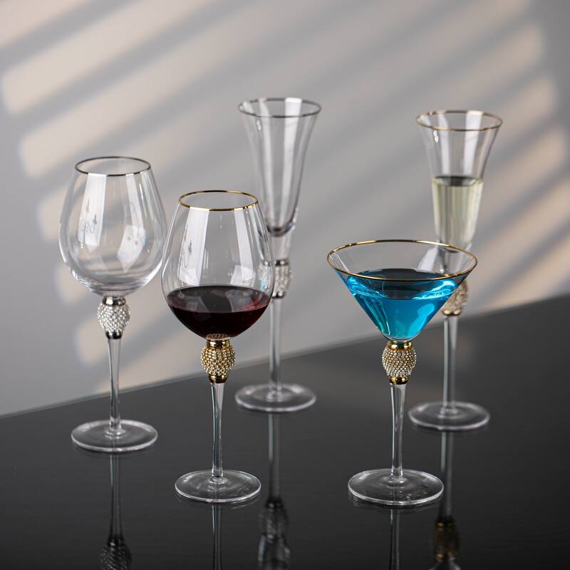 Premium Clear Stem Crystal Martini Glasses with Rim and Diamond-like Rhinestones, Elegant 10oz Glassware Set for Cosmopolitan