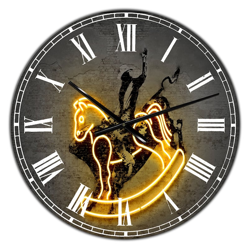 Designart 'Neon Rodeo Horse' Oversized Modern Wall Clock - 16 in. wide x 16 in. high