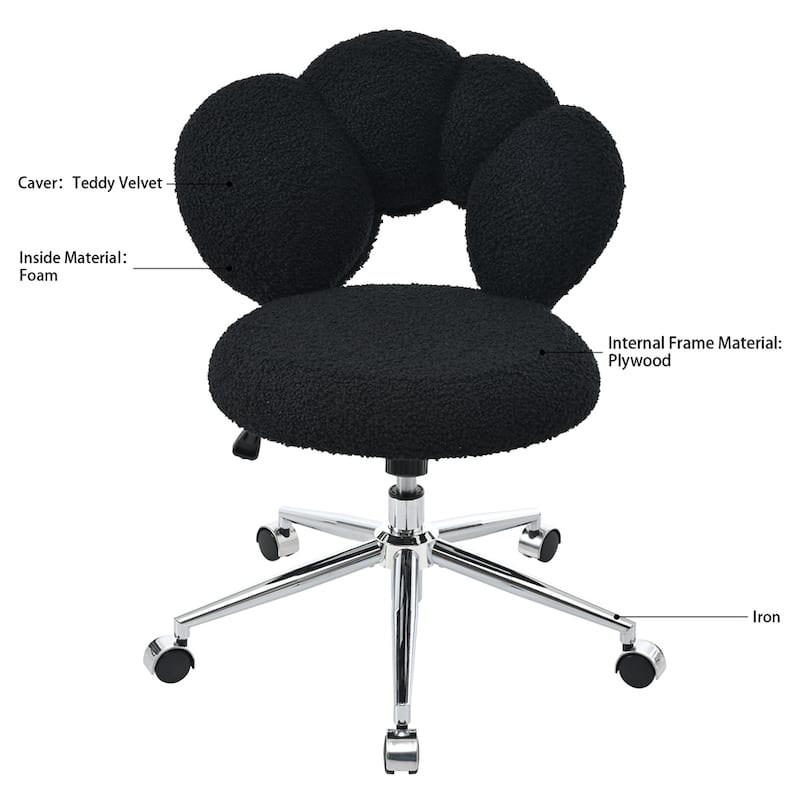 360°Ergonomic Height Adjustable Teddy Fabric Swivel Home Office Chair