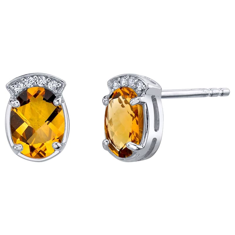 Sterling Silver 2ct Citrine Oval Stud Earrings
