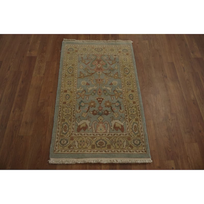 Hand Knotted Oriental 100% Wool Carpet Traditional All-Over Navy Blue & Blues Ziegler Area Rug - 3' 1'' X 1' 11''