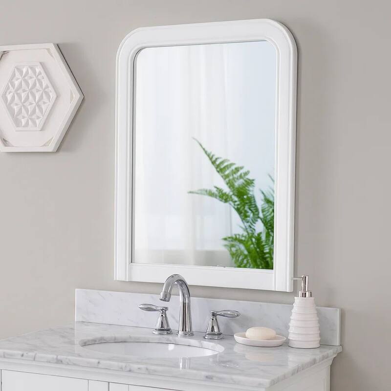 37 Inches Wooden Mirror with Curved Edges, White