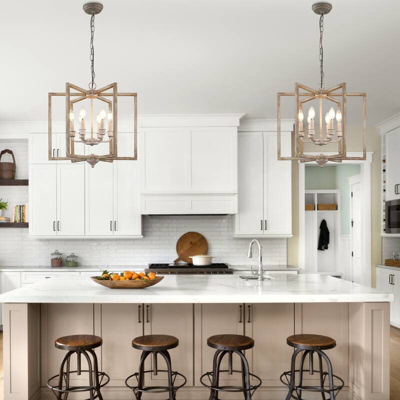 Bella Depot 15.7" 6-Light Wood Chandelier Adjustable Pendant Light for Dining Room Bedroom