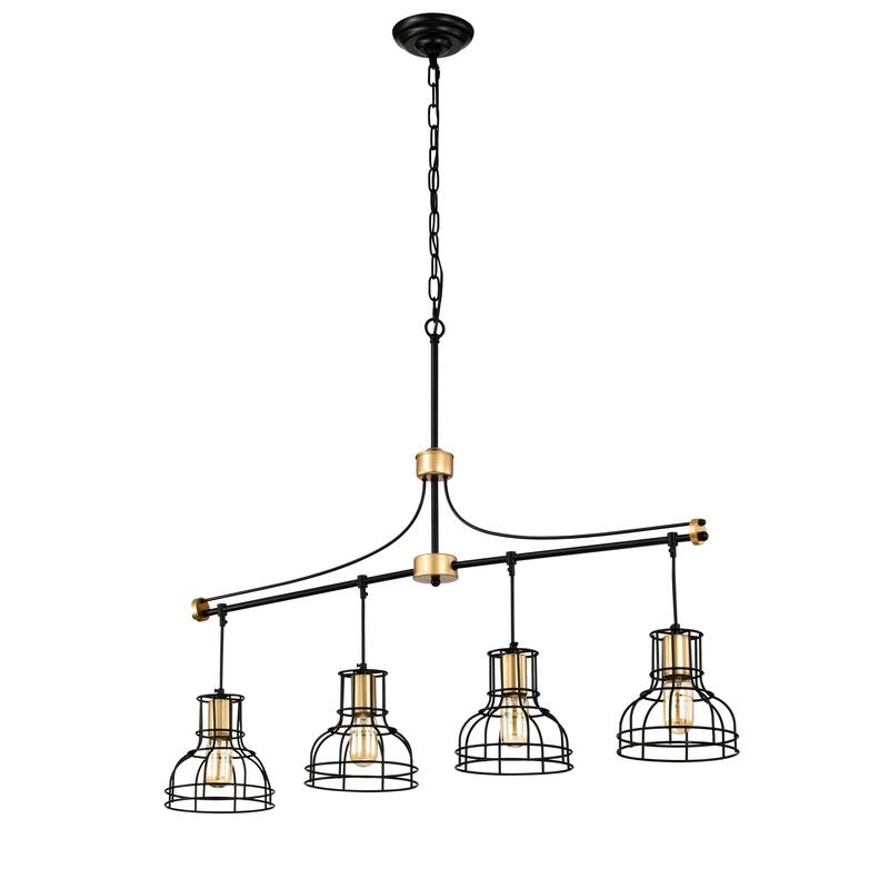 Farmhouse Linear Chandelier 4-Light Matte Black Ceiling Light Fixture with Metal Lampshade, for Dining Room, kitchen Island