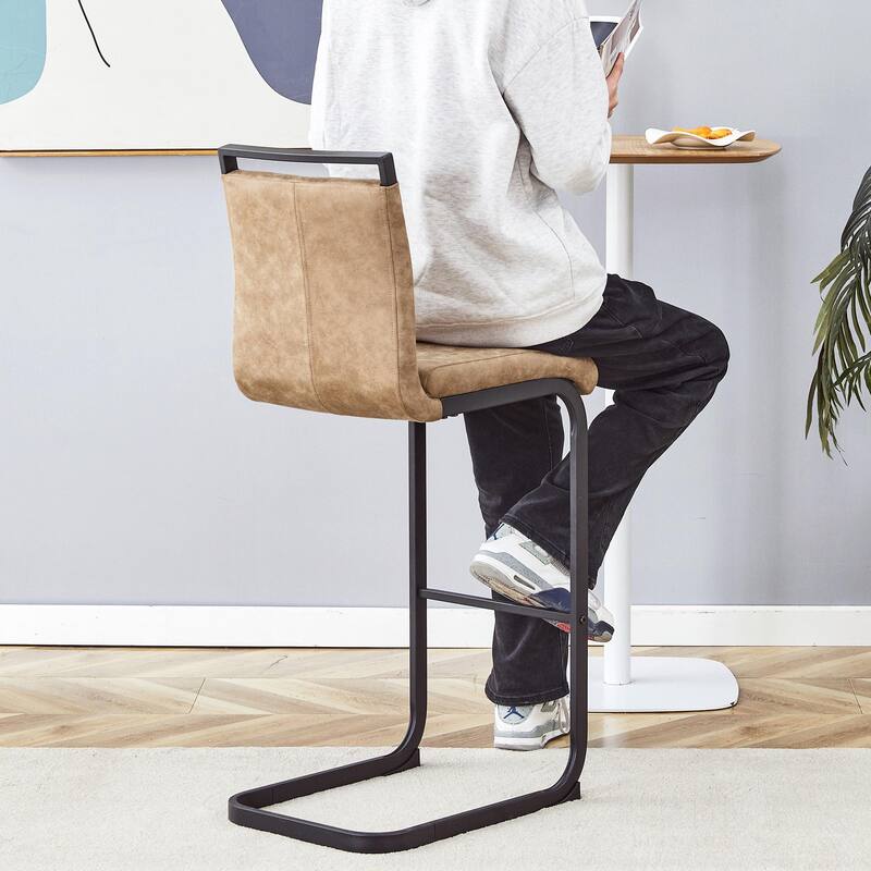 Modern 42.5" Brown Tech Fabric Bar Stools - Comfortable & Stable, Set of 2